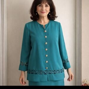 Leslie Fay | Vintage Turquoise Cut-Out Jacket & Skirt Suit